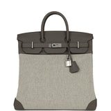 Hermes Birkin HAC 40 Etain Togo, Ecru-Black Toile H Canvas Palladium Hardware - Thumbnail View 1