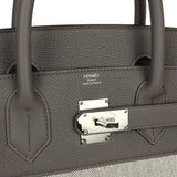 Hermes Birkin HAC 40 Etain Togo, Ecru-Black Toile H Canvas Palladium Hardware - Thumbnail View 7