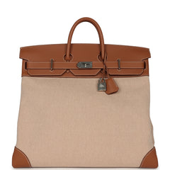 Pre-owned Hermes Birkin HAC 50 Gold Evercolor, Toile De Camp Palladium Hardware