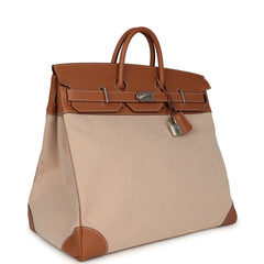 Pre-owned Hermes Birkin HAC 50 Gold Evercolor, Toile De Camp Palladium Hardware