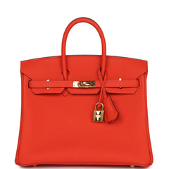 Pre-owned Hermes Birkin 25 Capucine Togo Gold Hardware