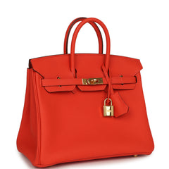 Pre-owned Hermes Birkin 25 Capucine Togo Gold Hardware
