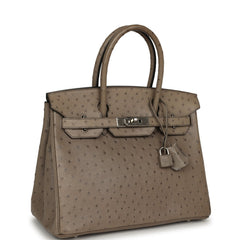 Pre-owned Hermes Birkin 30 Mousse Ostrich Palladium Hardware