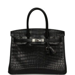 Pre-owned Hermes "Patchwork" Birkin 30 Black Matte Niloticus Crocodile, Clemence, Box Palladium Hardware