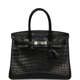 Pre-owned Hermes "Patchwork" Birkin 30 Black Matte Niloticus Crocodile, Clemence, Box Palladium Hardware - Thumbnail View 1