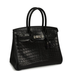 Pre-owned Hermes "Patchwork" Birkin 30 Black Matte Niloticus Crocodile, Clemence, Box Palladium Hardware