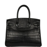 Pre-owned Hermes "Patchwork" Birkin 30 Black Matte Niloticus Crocodile, Clemence, Box Palladium Hardware - Thumbnail View 4