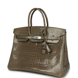 Hermes Birkin 35 Gris Tourterelle Shiny Porosus Crocodile Palladium Hardware - Thumbnail View 5