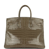 Hermes Birkin 35 Gris Tourterelle Shiny Porosus Crocodile Palladium Hardware - Thumbnail View 4