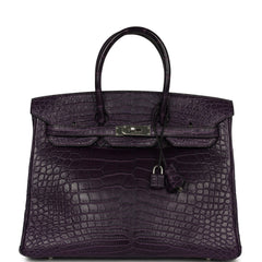 Pre-owned Hermes Birkin 35 Amethyst Matte Alligator Palladium Hardware