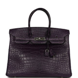 Pre-owned Hermes Birkin 35 Amethyst Matte Alligator Palladium Hardware - Thumbnail View 1