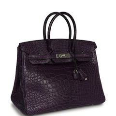 Pre-owned Hermes Birkin 35 Amethyst Matte Alligator Palladium Hardware