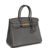 Hermes Special Order (HSS) Birkin 30 Gris Agate, Bleu Iris Ostrich Brushed Gold Hardware - Thumbnail View 2