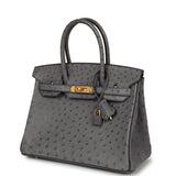 Hermes Special Order (HSS) Birkin 30 Gris Agate, Bleu Iris Ostrich Brushed Gold Hardware - Thumbnail View 5