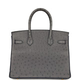 Hermes Special Order (HSS) Birkin 30 Gris Agate, Bleu Iris Ostrich Brushed Gold Hardware - Thumbnail View 4