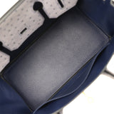 Hermes Special Order (HSS) Birkin 30 Gris Agate, Bleu Iris Ostrich Brushed Gold Hardware - Thumbnail View 8