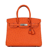 Pre-owned Hermes Birkin 30 Tangerine Ostrich Palladium Hardware - Thumbnail View 1