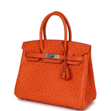 Pre-owned Hermes Birkin 30 Tangerine Ostrich Palladium Hardware - Thumbnail View 5