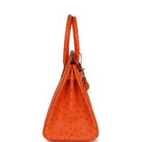 Pre-owned Hermes Birkin 30 Tangerine Ostrich Palladium Hardware - Thumbnail View 3