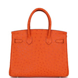 Pre-owned Hermes Birkin 30 Tangerine Ostrich Palladium Hardware - Thumbnail View 4