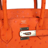 Pre-owned Hermes Birkin 30 Tangerine Ostrich Palladium Hardware - Thumbnail View 7