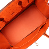 Pre-owned Hermes Birkin 30 Tangerine Ostrich Palladium Hardware - Thumbnail View 8