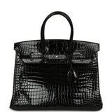 Hermes Birkin 35 Black Shiny Porosus Crocodile Palladium Hardware - Thumbnail View 1