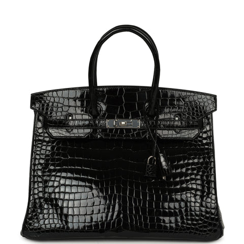 Hermes Birkin 35 Black Shiny Porosus Crocodile Palladium Hardware