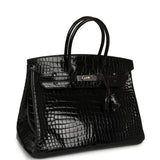 Hermes Birkin 35 Black Shiny Porosus Crocodile Palladium Hardware - Thumbnail View 2