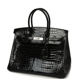 Hermes Birkin 35 Black Shiny Porosus Crocodile Palladium Hardware - Thumbnail View 5