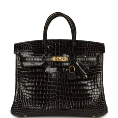 Hermes Birkin 25 Graphite Shiny Porosus Crocodile Gold Hardware