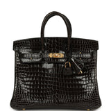 Hermes Birkin 25 Graphite Shiny Porosus Crocodile Gold Hardware - Thumbnail View 1