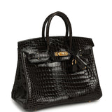 Hermes Birkin 25 Graphite Shiny Porosus Crocodile Gold Hardware - Thumbnail View 2