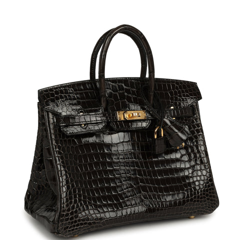 Hermes Birkin 25 Graphite Shiny Porosus Crocodile Gold Hardware