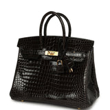 Hermes Birkin 25 Graphite Shiny Porosus Crocodile Gold Hardware - Thumbnail View 5