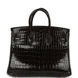 Hermes Birkin 25 Graphite Shiny Porosus Crocodile Gold Hardware - Thumbnail View 4