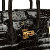 Hermes Birkin 25 Graphite Shiny Porosus Crocodile Gold Hardware - Thumbnail View 7