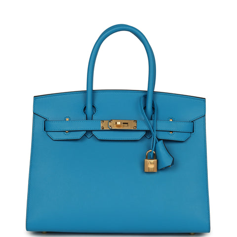 Hermes Birkin Sellier 30 Bleu Frida Madame Gold Hardware
