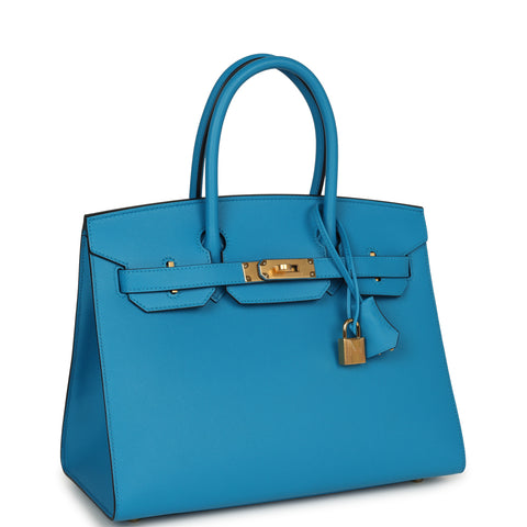 Hermes Birkin Sellier 30 Bleu Frida Madame Gold Hardware