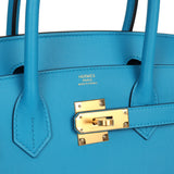 Hermes Birkin Sellier 30 Bleu Frida Madame Gold Hardware - Thumbnail View 7