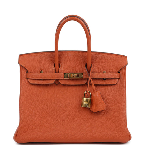 Pre-owned Hermes Birkin 25 Orange Togo Gold Hardware