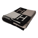 Hermes "Classic Avalon" Ecru and Black Wool Blanket