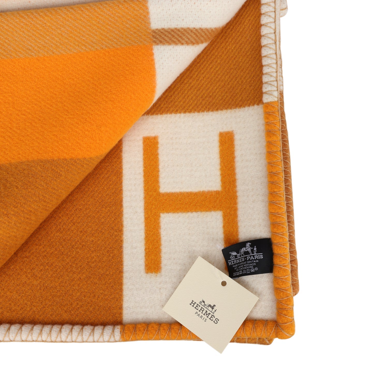 Hermes "Avalon Vibration" Ecru and Tisane Blanket Madison Avenue Couture
