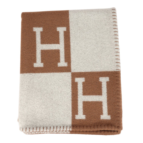 Hermes "Classic Avalon" Ecru and Camel Blanket