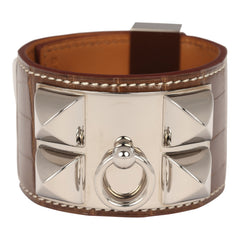 Hermes Collier de Chien Bracelet Alezan Shiny Alligator Palladium Hardware