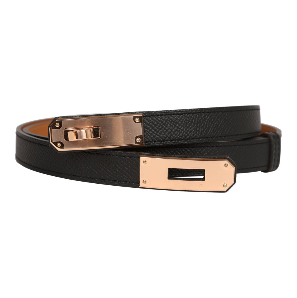 Hermes Kelly 18 Belt Black Epsom Rose Gold Hardware Black New Epsom
