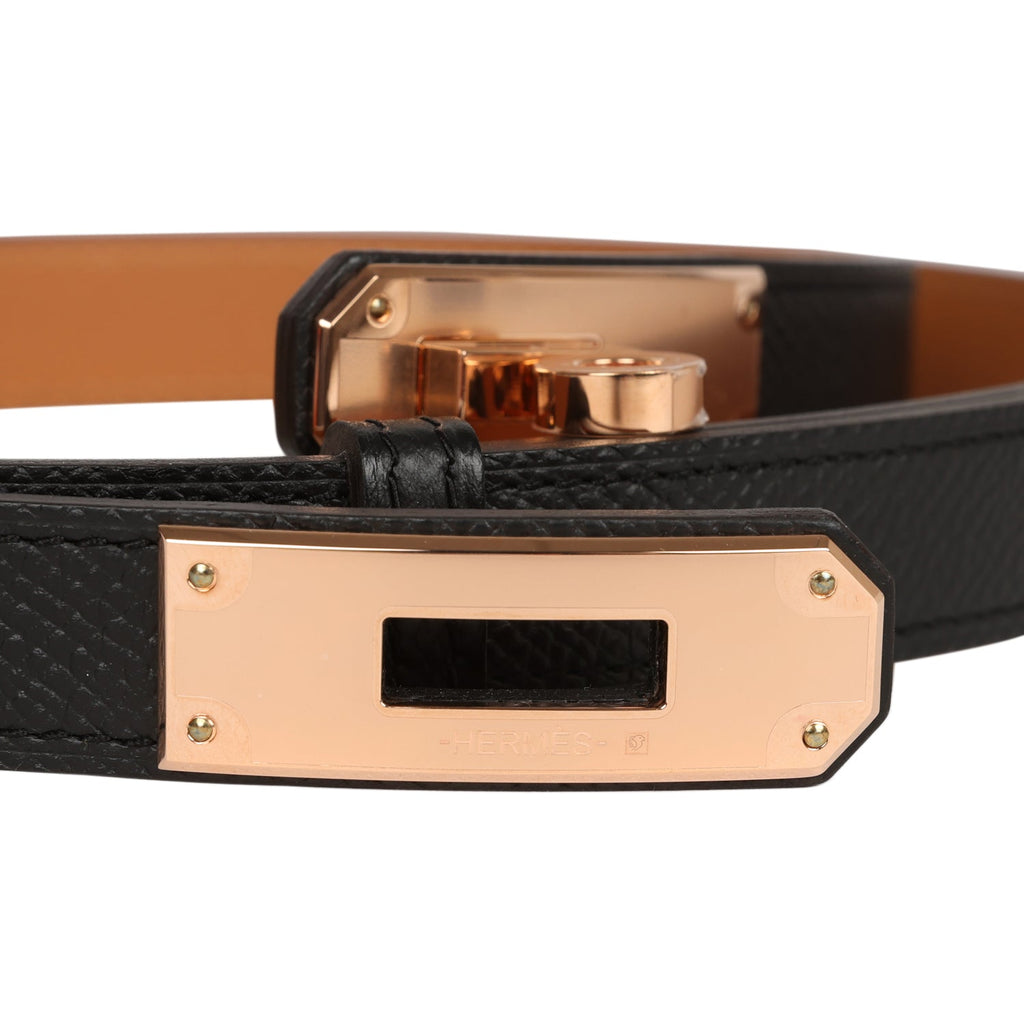 Hermès Black Kelly 18 Epsom Calfskin Belt With Gold Plated Buckle