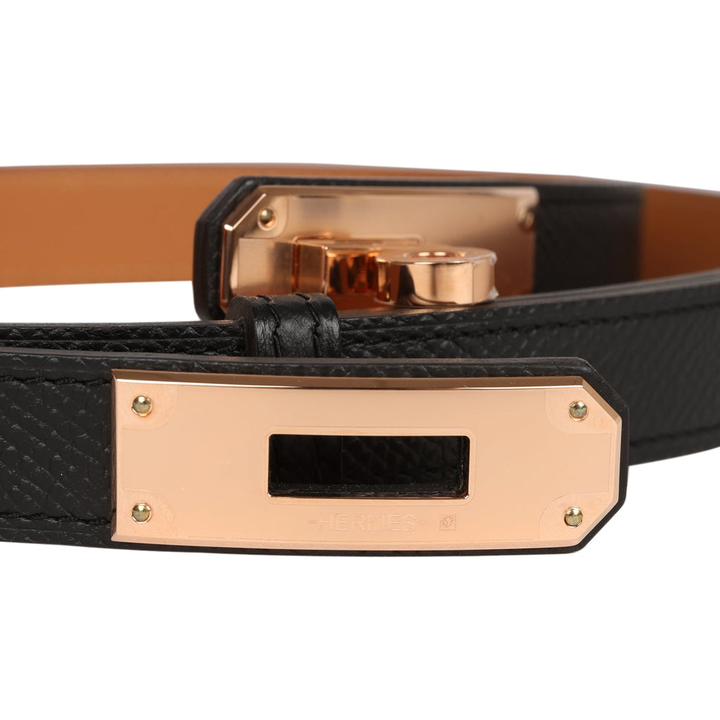 Hermes Kelly 18 Belt Black Epsom Rose Gold Hardware Black New Epsom