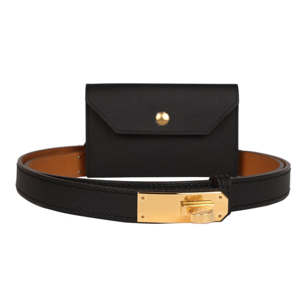 Hermes Kelly 18 Belt Adjustable Black Epsom Leather Gold Hardware