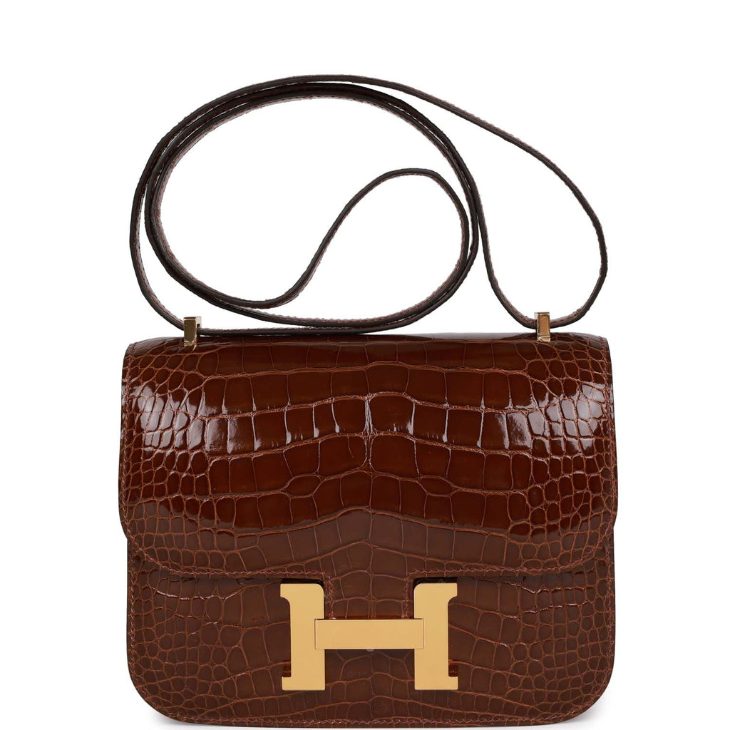 Hermes Brown Ostrich Leather Palladium Hardware Constance 18 Bag
